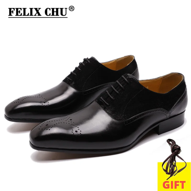 

FELIX CHU Men's Oxford Shoes Genuine Leather Men Dress Shoes Suede Pointed Toe Business Casual Shoes Wedding Suit Formal Shoe