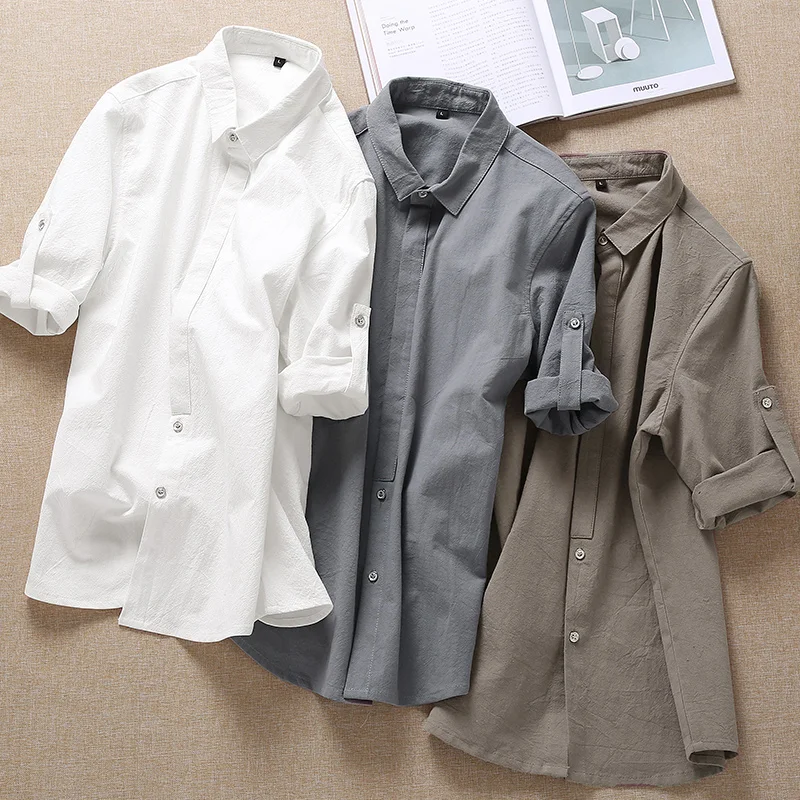 

Men's Short Sleeve Tee 2021 New Spring Cotton White Half Sleeve Trend Tee Collared Shirt Man Shirt