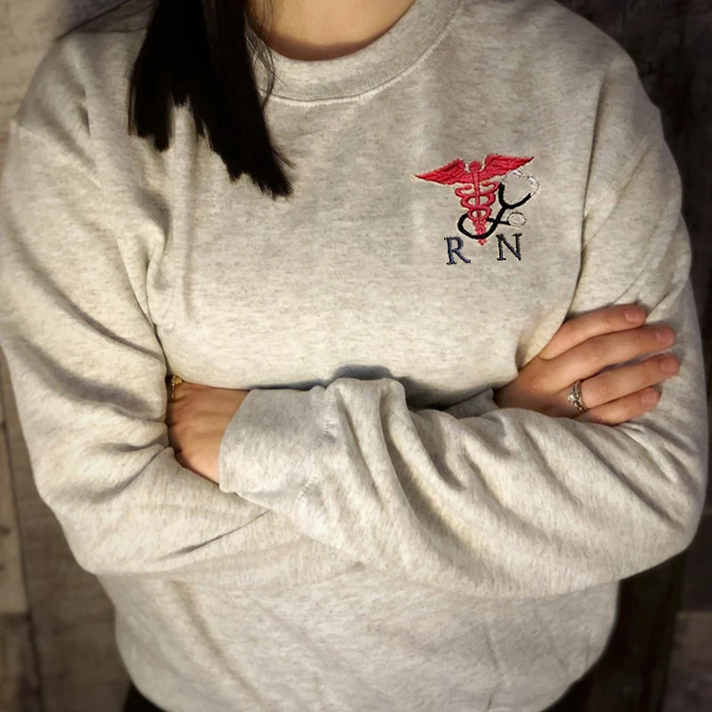 

Nurse Sweatshirt Embroidered Printed Crew Neck Pullover Sweatshirt