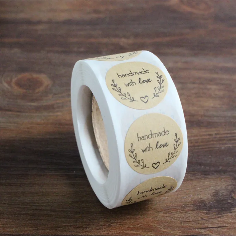 

Pink gold foil stickers handmade with love party decorative stickers pack seals 500pcs per roll