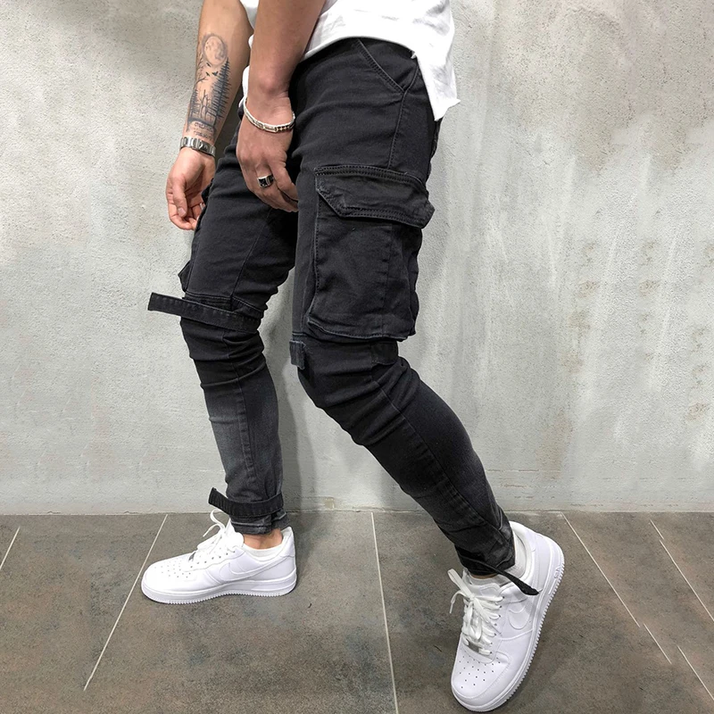 Модные джинсовые брюки мужские черные и синие облегающие джинсы новинка 2021