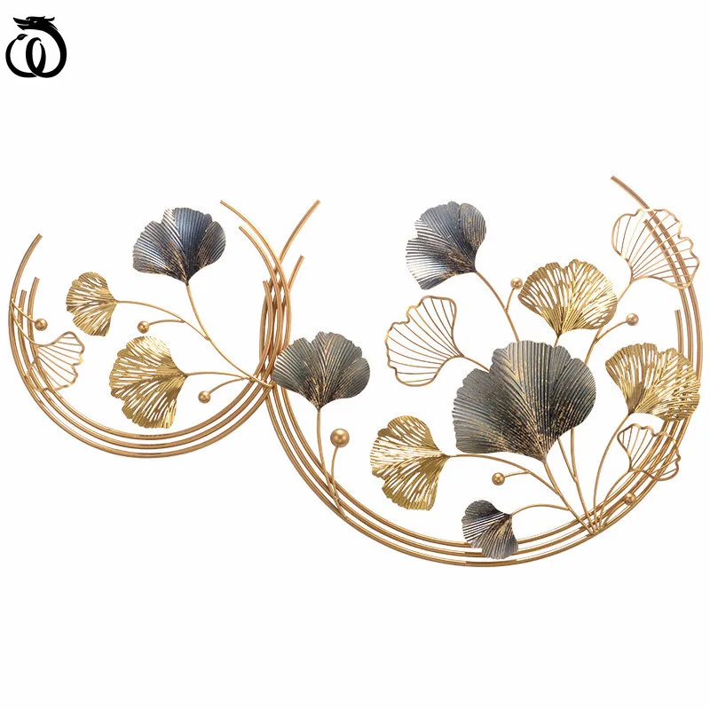 

WU CHEN LONG Modern Wrought Iron Ginkgo Leaf Wall Hanging Ornament Home Livingroom Craft Entrance Hallway Mural Decoration R6465