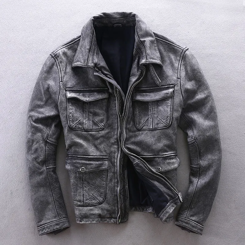 2020 винтажный серый фон для мужчин байкерская куртка размера плюс XXXXL натуральной