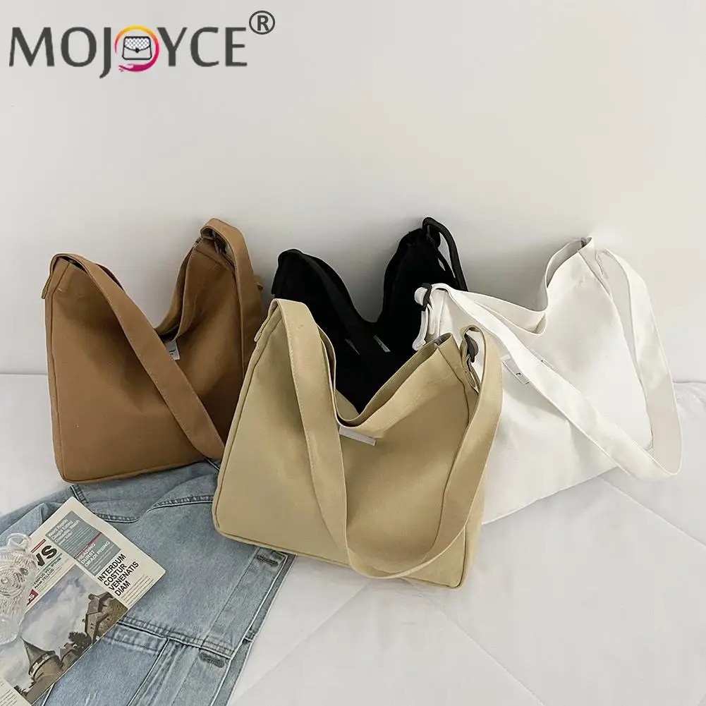 

Fashion Women Canvas Shoulder Crossbody Bag Preppy Style Solid Color Large Capacity Shopping Handbag Foldable Students Satchel