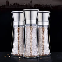 1pc fashion stainless steel mill glass body spice salt and pepper grinder kitchen accessories cooking tool portable