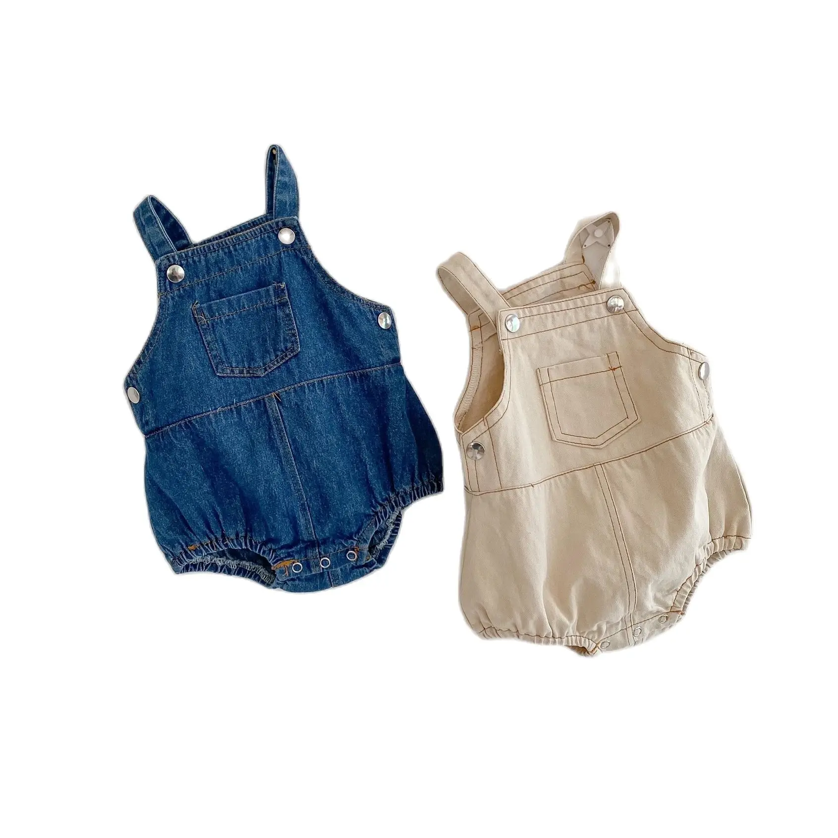 

Baby Newborn Girls Sweet Jumpsuits Fashion Simple Boys Washed Jeans Summer Casual Denim Overall Rompers Striped T-shirt For 0-3t