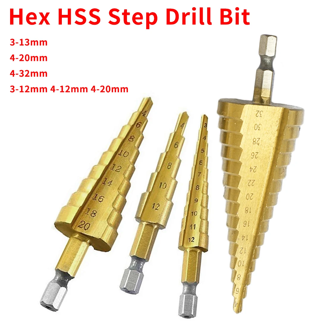 

Титановые ступенчатые сверла из быстрорежущей стали для металла, дерева, ступенчатые сверла с шестигранным хвостовиком 3-13 мм/3-12 мм 4-12 мм 4-20 ...
