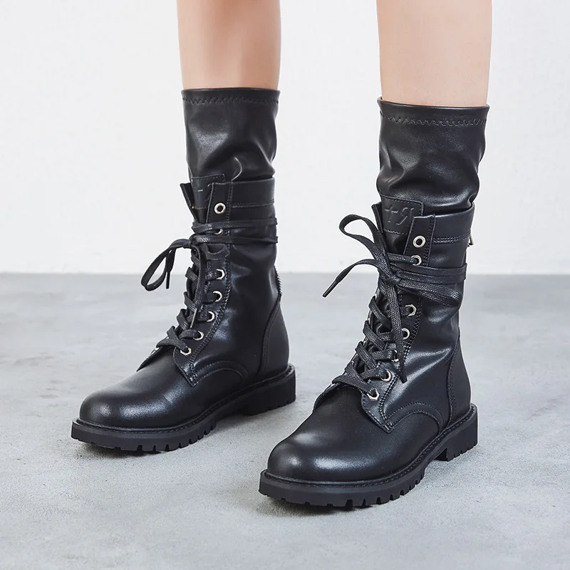 Женские мотоциклетные ботинки RASMEUP черные ботильоны из натуральной кожи на