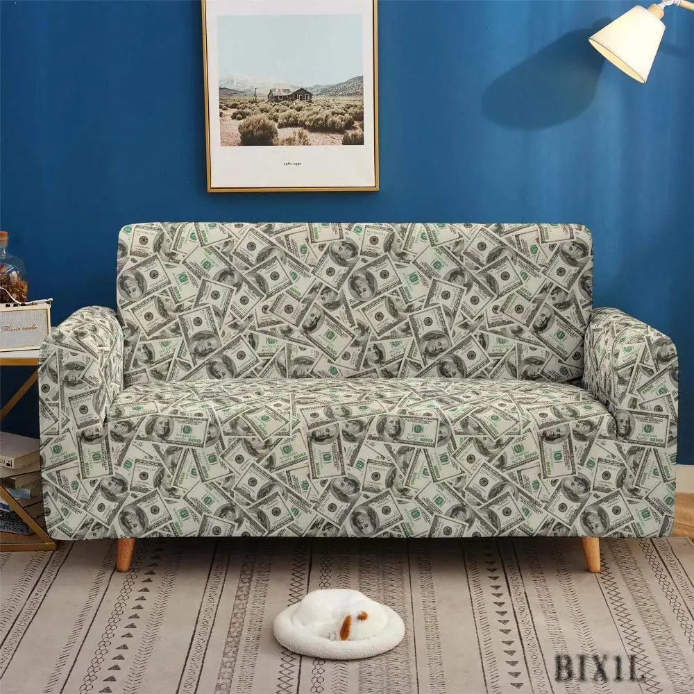 

Money Dollar Coin Funny 3D Print Elastic Sofa Covers For Living Room L Shape Sofa Cover One Two Three Four Seaters All-inclusive
