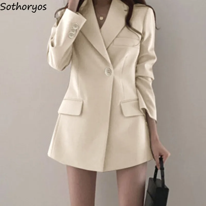 

Women Blazers Slim Single Button England Style Temperament Long Sleeve Outwear Office Ladies Gentle White Blazer Female S-3XL