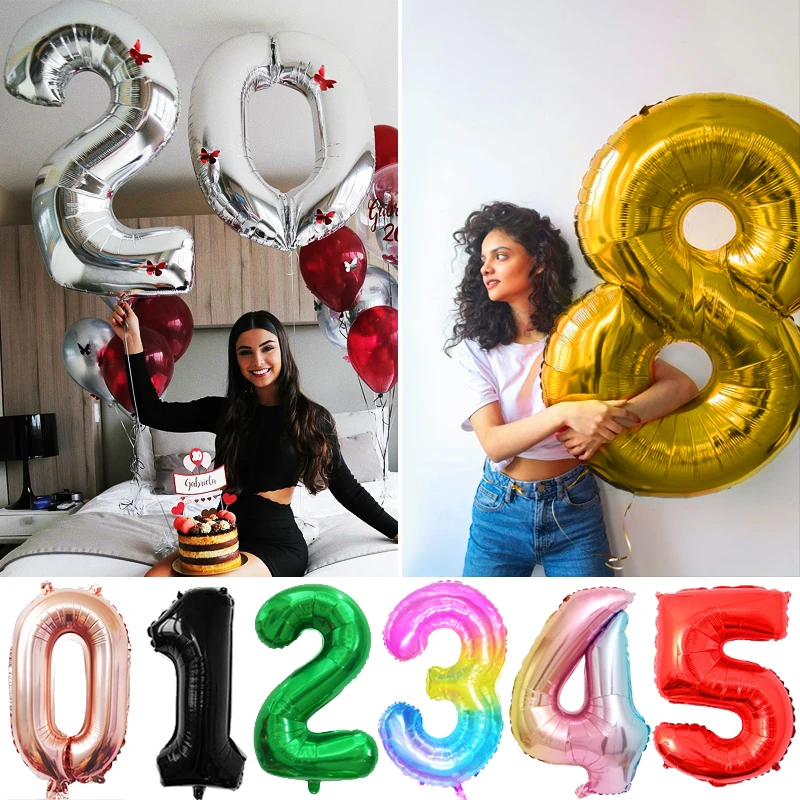 Воздушные шары в форме цифр 32 дюйма розовые золотые серебряные украшение для дня