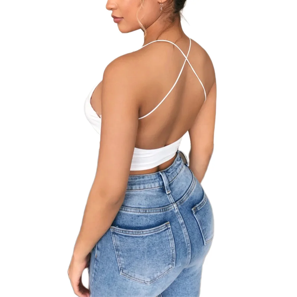 

New Hot Summer Sexy Backless Sleeveless Crop top 2020 Black Halter Top Women Camis Top