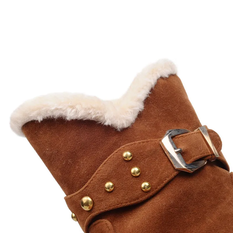 Faux Fur Snow Boots Women Fashion Ankle Plus Size Black Winter Warm Plush Female Ladies Flats Shoes | Обувь