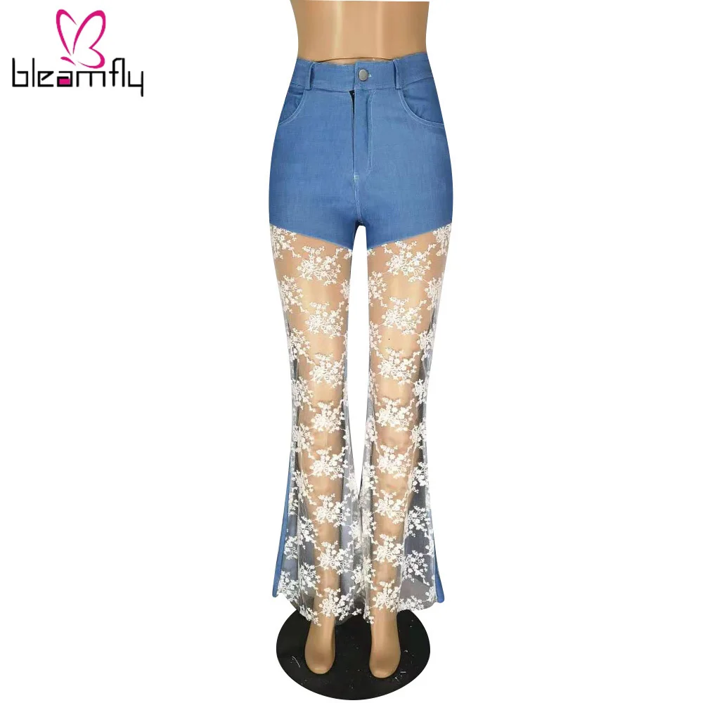 Женские осенне зимние повседневные джинсы с высокой талией на молнии кружевами в