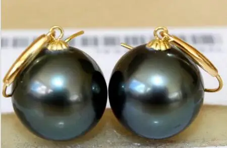 

noble jewelry stunninga pair of 10-11mm natural round black green pearl earring