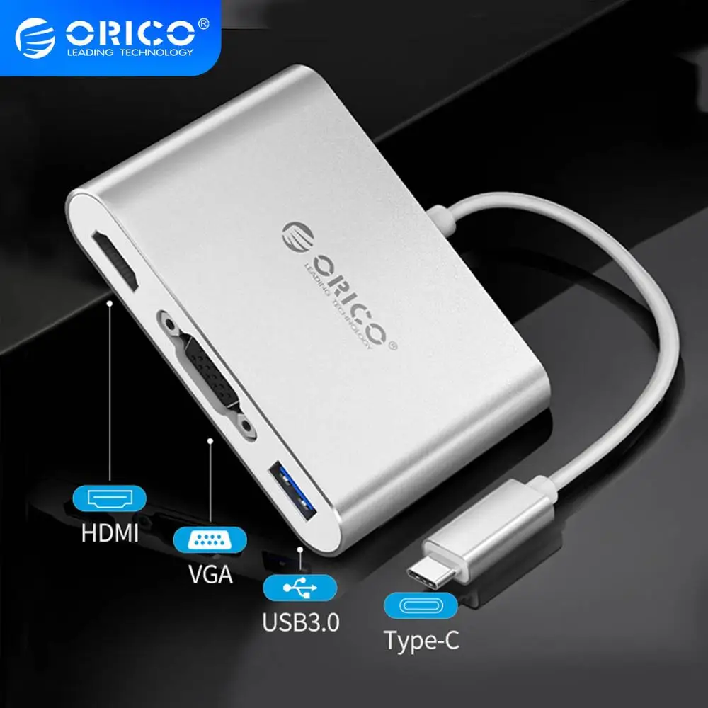 Алюминиевый usb концентратор ORICO Type C для HDMI/VGA/USB3.0/RJ45/SD картридер PD зарядный адаптер