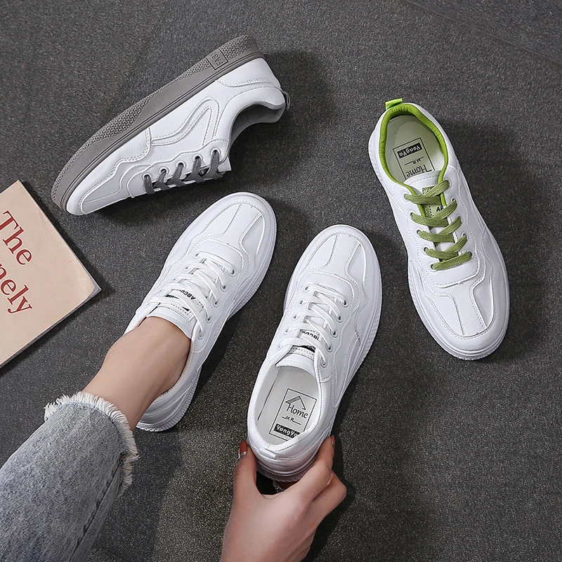 

Women Sneakers White Vulcanized Shoes Lace Up Round Toe Casual Women Shoes Fashion Women Shoes Footwear U20-04