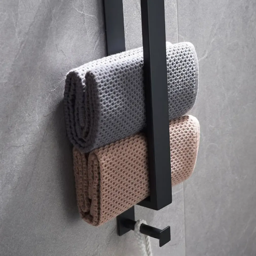 

Stainless Steel Punch-free Bar Towel Rack With Hook Bath Towel Wall-mounted Storage Shoe Stand Door Drain Towel Rack