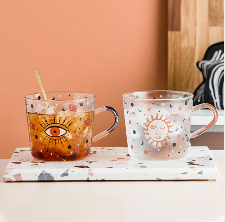 500 мл желтые персиковые кактусы стеклянные чашки для чая и молока со шкалой