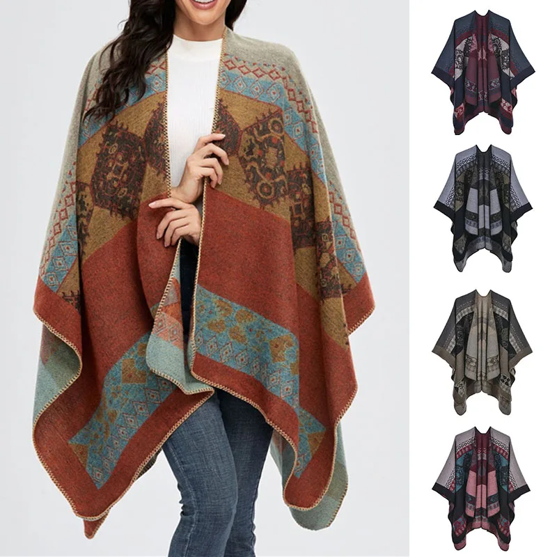 

2021 Autumn Winter Poncho Capes Women's Classic Shawl Wraps Cardigans Loose Open Front Elegant Blanket Shawls d88