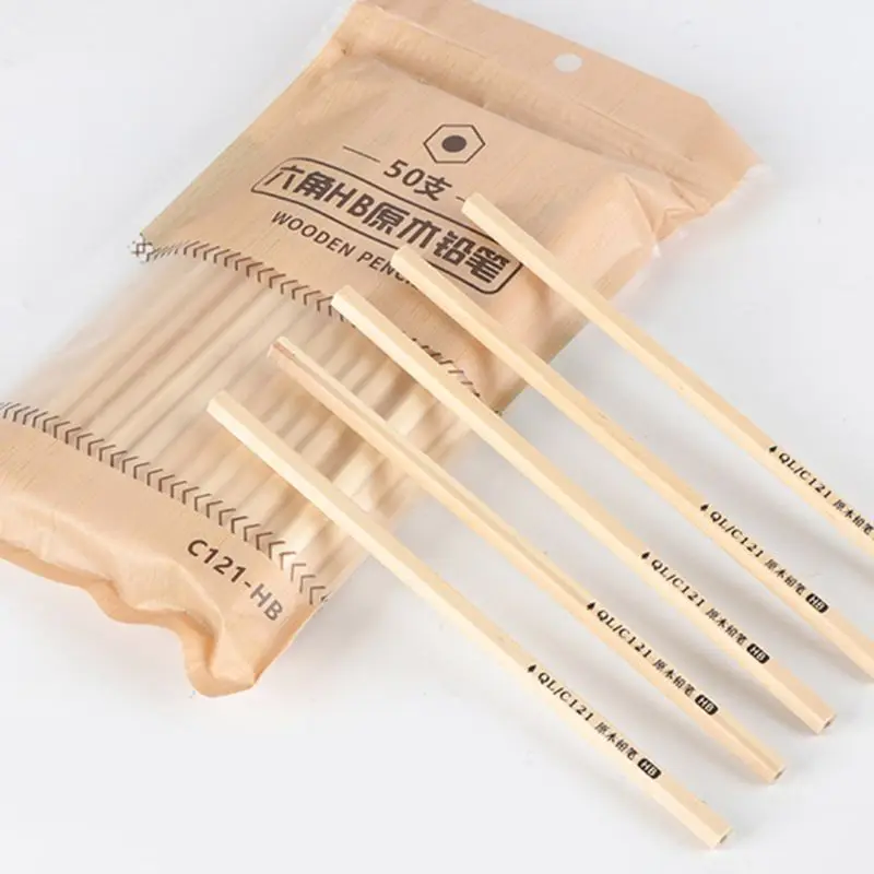 

50pcs Natural Wood HB Hexagon Pencil Non Toxic Stationery Office School Students Supply