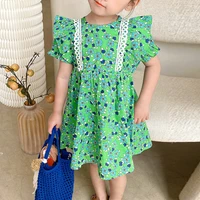 lace patchwork printing kids dress summer 2021 floral girl ruffle dress childrens fashion cosy casual clothing princess dresses