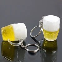 hot women men resin beer cups simulation food handicraft keychain for car bag key rings pendant jewelry accessories gift