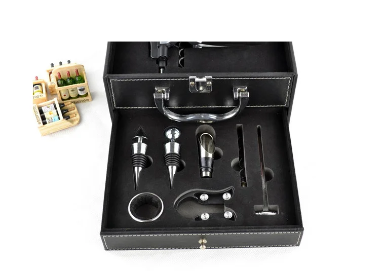 

Professional Wooden Case Bottle Opener Suit As Gift Multi-function Screw Corkscrew Wine Opener Stopper Pourer Set In Box