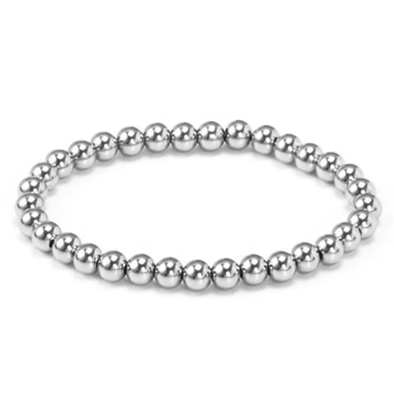 

High Quality Strand Bracelets Famous Silvery/Gold Color 6/8MM Round Beads Brand Bracelet for Woman and Men Couple Jewelry