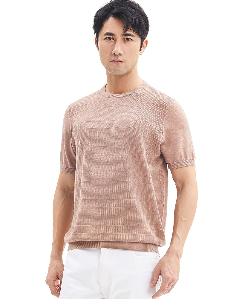 

Zhili Men's Wool Blend Crewneck Short Sleeve Ribbed Hem Knit T Shrit