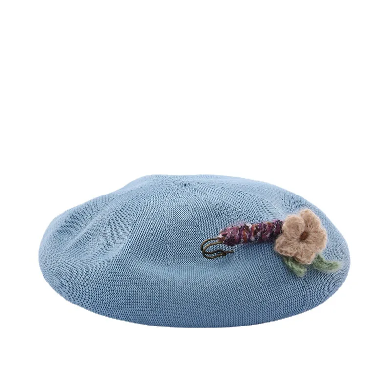 

2020 Spring Summer New Women Linen Beret Flower Decoration Fashion Casual Hat Handmade Breathable