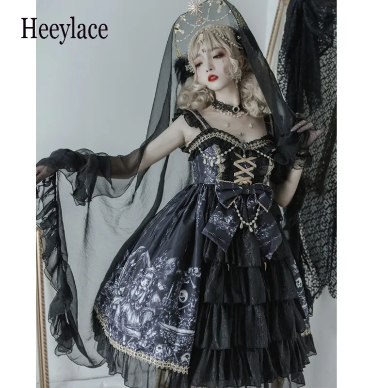 

Japanese Lolita JSK Dress Dragon Witch Gothic Jsk Dress Dark Punk Vintage Victorian Princess Party Dress Sleeveless Lolita Dress