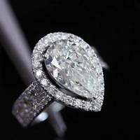 classic ladies full bling iced water drop shaped ring with crystal rhinestone zircon for women wedding engagement party jewelry