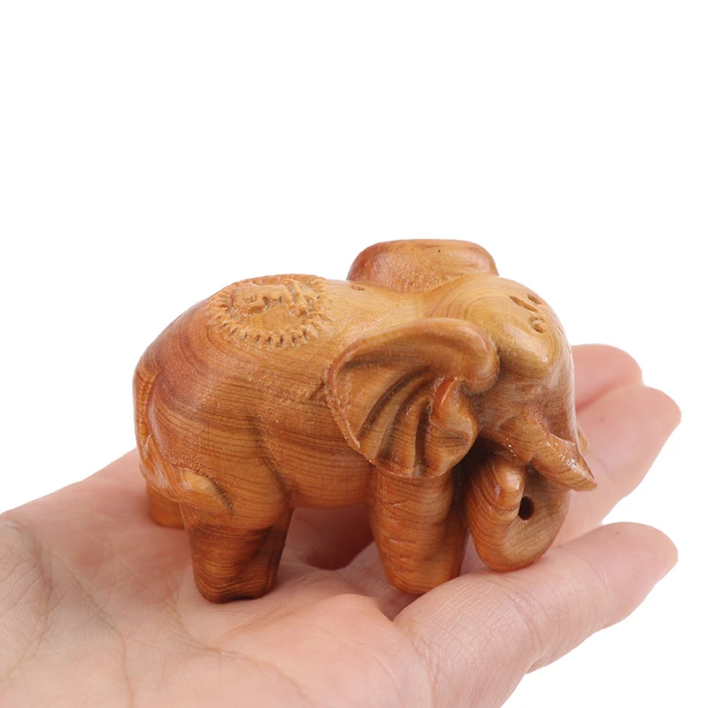 

Natural Thuja Wood Elephant Figurines Craft Carved Natural Wooden Mini Animals Antique Decoration