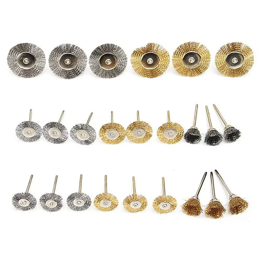 

24pcs Brass Brushes Set Drill Tools Burr Abrasive Head Mini Wire Steel Suitable For Metal Surface Cleaning Cup Wheels