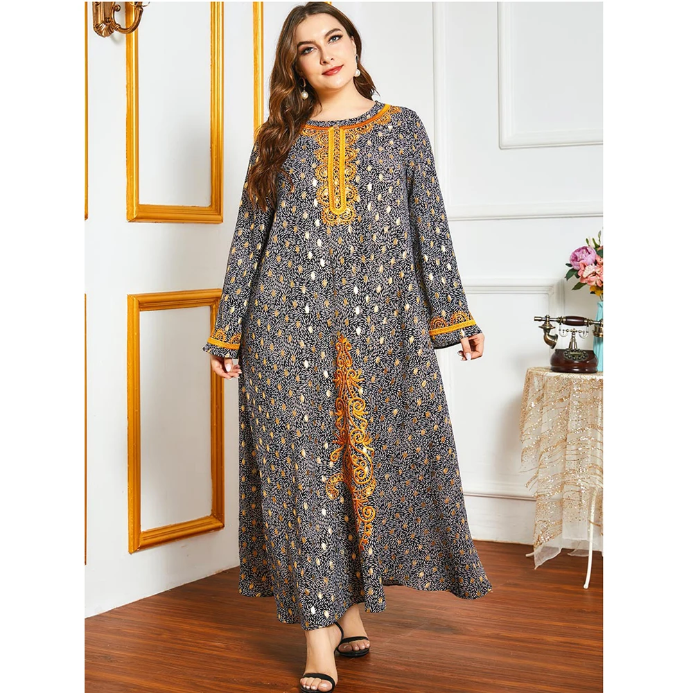 

Plus Size Abaya Muslim Women Embroidery Long Dress Middle East Arab Turkish Islamic Clothing Ramadan Maxi Robe Gown New