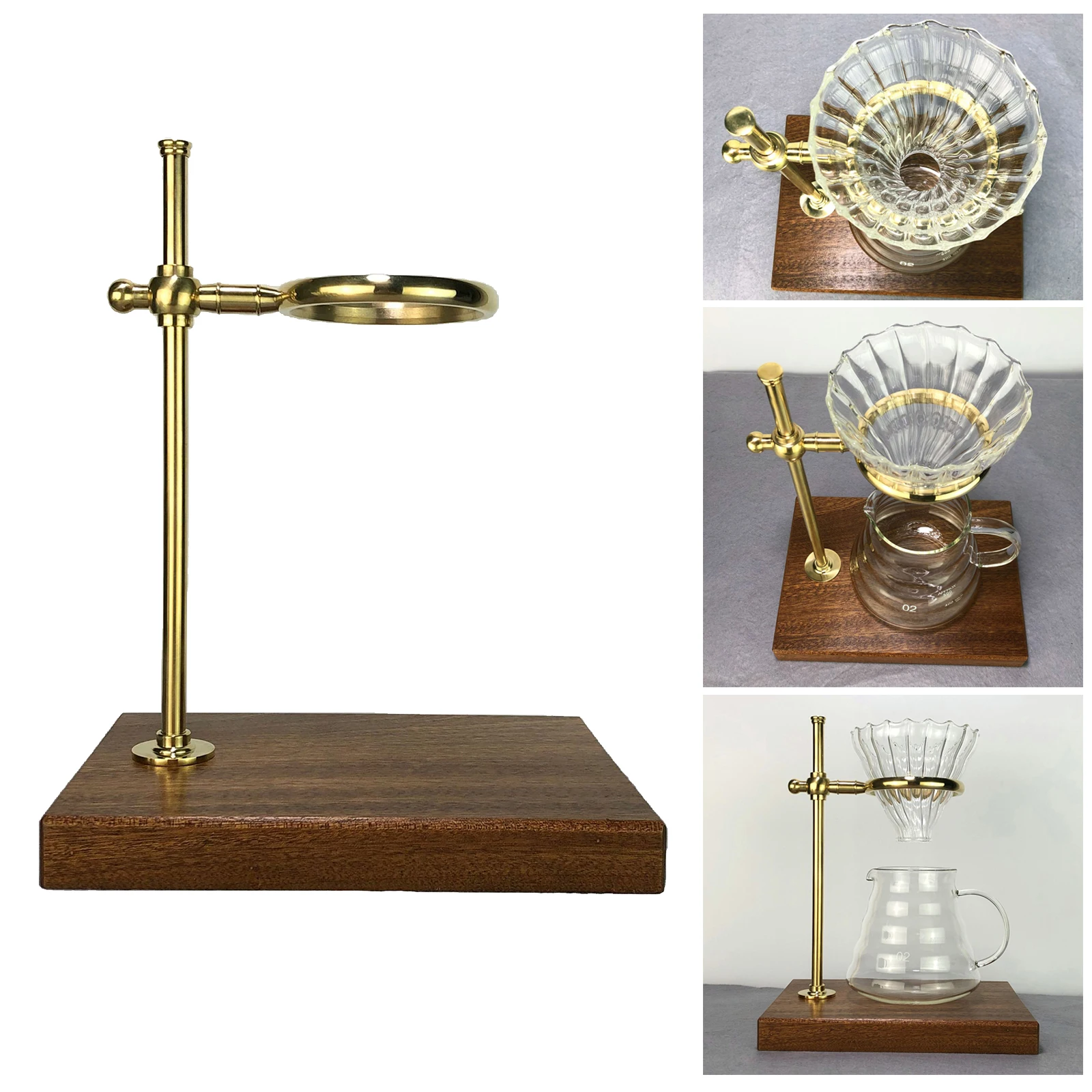 

Wood&Brass Pour Over Tea Coffee Dripper Holder Stand Kitchen Cookware