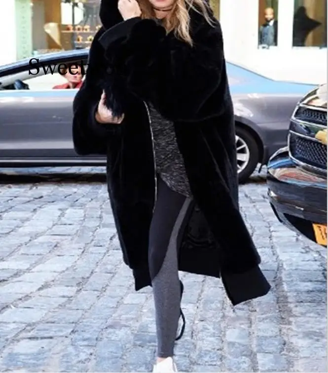 Winter Warm hooded Large size Long Solid color Faux Fur Coat New Casual Long sleeve Women Fur Jacket Outwear Oversized