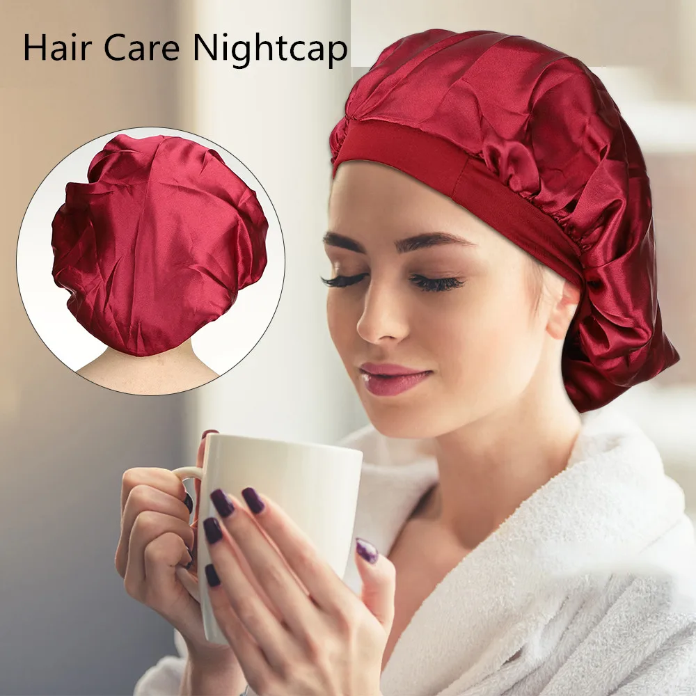 

Satin Bonnet Silky Hats Women Night Sleep Hat Silk Head Wrap Shower Cap Hair Styling Tools Hair Care Adjust Soft Elastic Hairhat