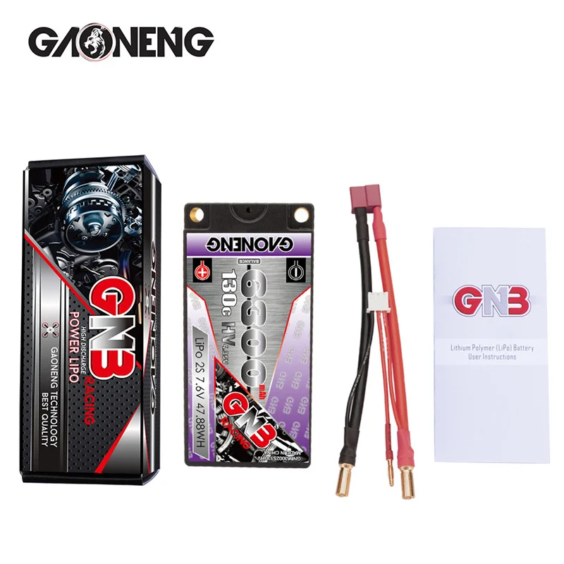

GAONENG GNB 6300mAh 2S 7.6V 130C/260C Hardcase SHORTY 5.0mm Bullet See Through LiHV Battery Pack for 1/10 RC Car Race Car Parts