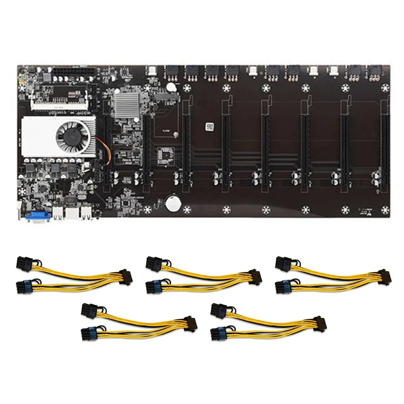 

T37 BTC Mining Motherboard with CPU+8X8PIN to Dual 8PIN Cable DDR3 8XPCIE 16X Graphics Card Slot for BTC Miner Mining