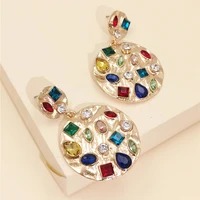 wholesale jujia luxury fashion metal colorful stone drop earrings round earring statement party jewelry women brincos bijoux