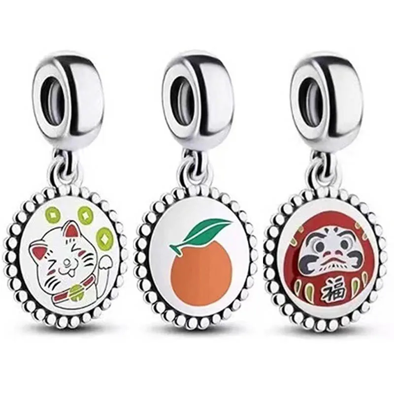 

925 Стерлинговое Серебро 2021, Эксклюзивный китайский счастливый кот, оранжевый мотив, Dharma, подвеска, модный браслет, ювелирные изделия