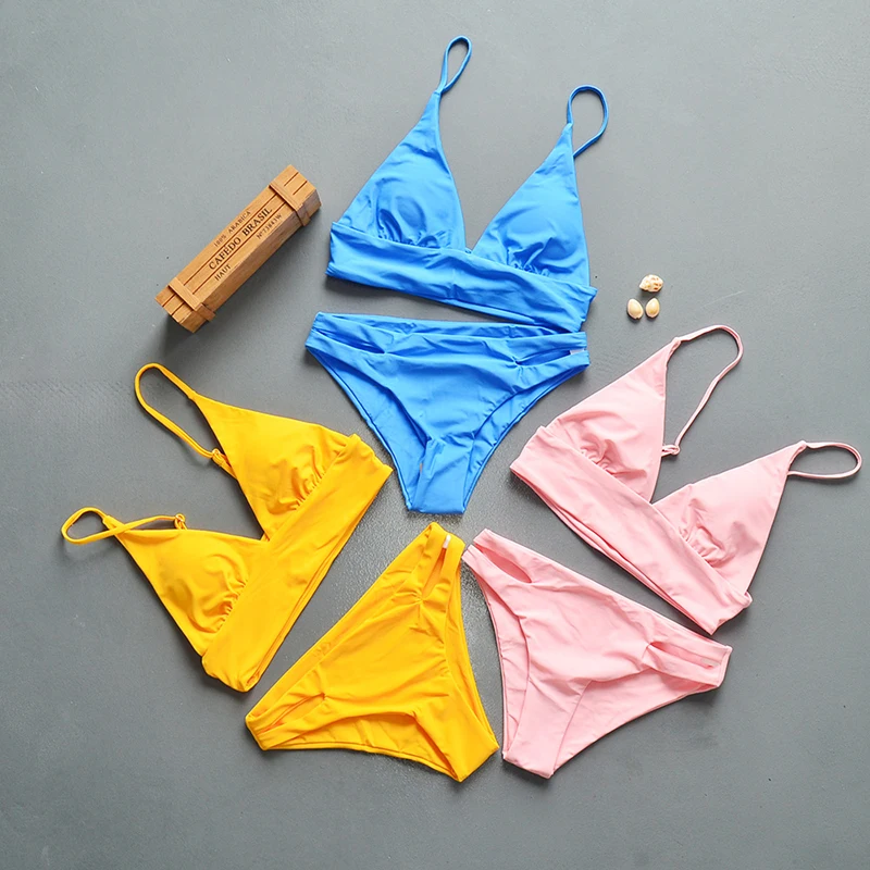 

New 2021 Ladies Swimsuit Summer Two-piece Swimsuit Split Sexy Bikini Solid Color Swimsuit Multicolor Beachwear Swimsuit Push-ups