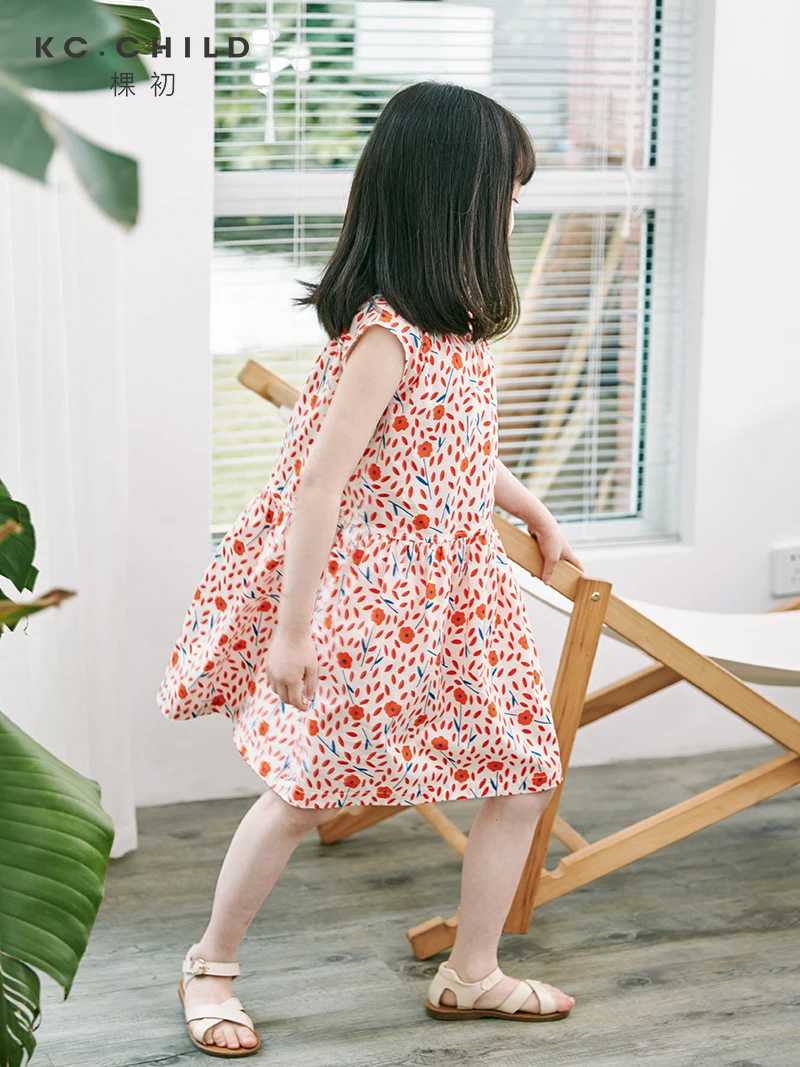 KC.Child/Новинка 2020 г. Платье для девочек с красным цветком Хлопковое платье Летнее