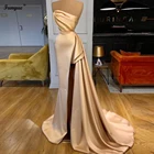 Длинное атласное платье-русалка, с высоким разрезом, для выпускного вечера, 2021