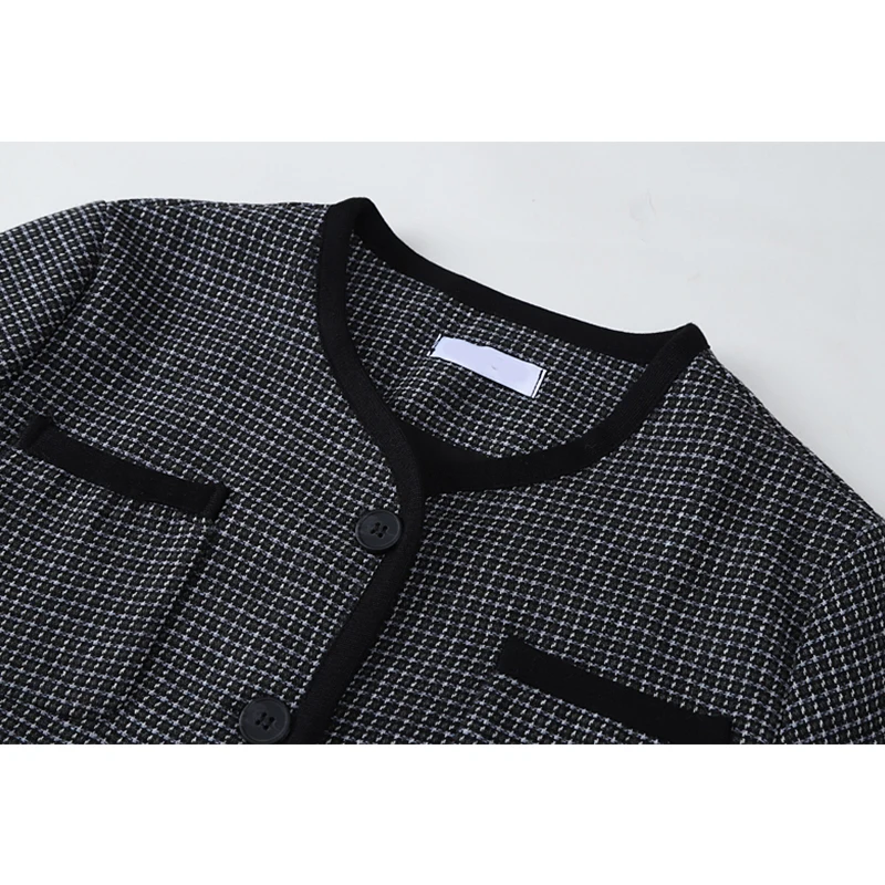 

Striped Black Two Piece Blazer Suit Women Fashion Long Sleeve Cardigan Warm Coat and Midi Short Skirt Office Lady Casual Suit