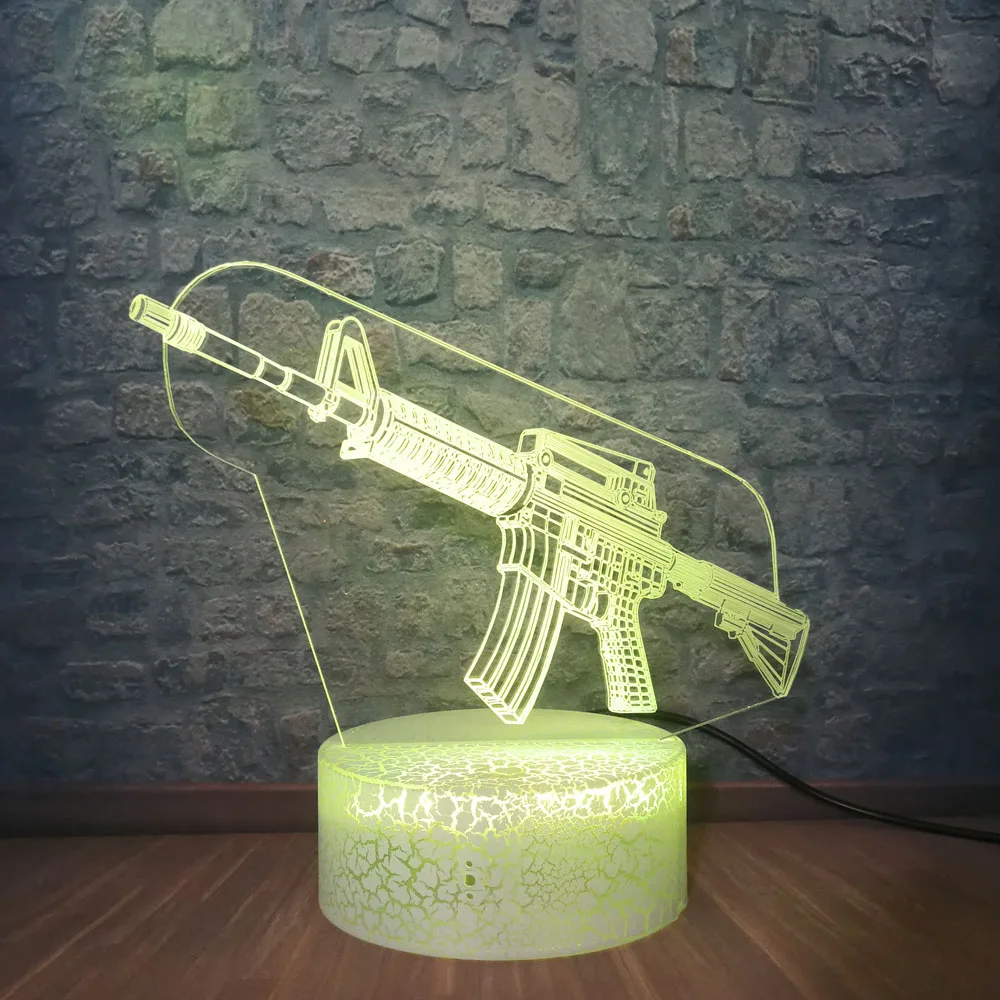 Фото 3D лампа PUBG Submachine Gun M416 настольная Led сенсорный сенсор 7 цветов меняющий Ночник 3D лампа PUBG Submachine Gun M416 настольная Led сенсорный сенсор 7 цветов меняющий Ночник