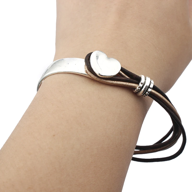 3 комплекта Сердце половина манжеты крючок браслет в поисках для 2*8 мм кожаный