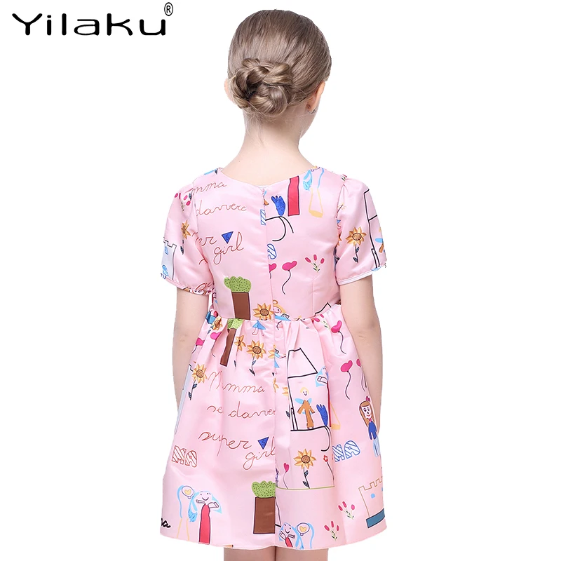 Летняя одежда для девочек Yilaku платья с коротким рукавом мультяшное платье